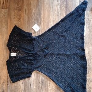 Ocean Pacific Women’s Beach Cover Up Dress OP Mesh Net Crochet Black Sz S 3/5